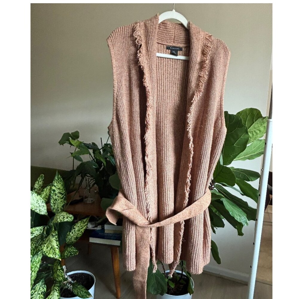 NWOT  Tahari Tan Open-Front Cardigan